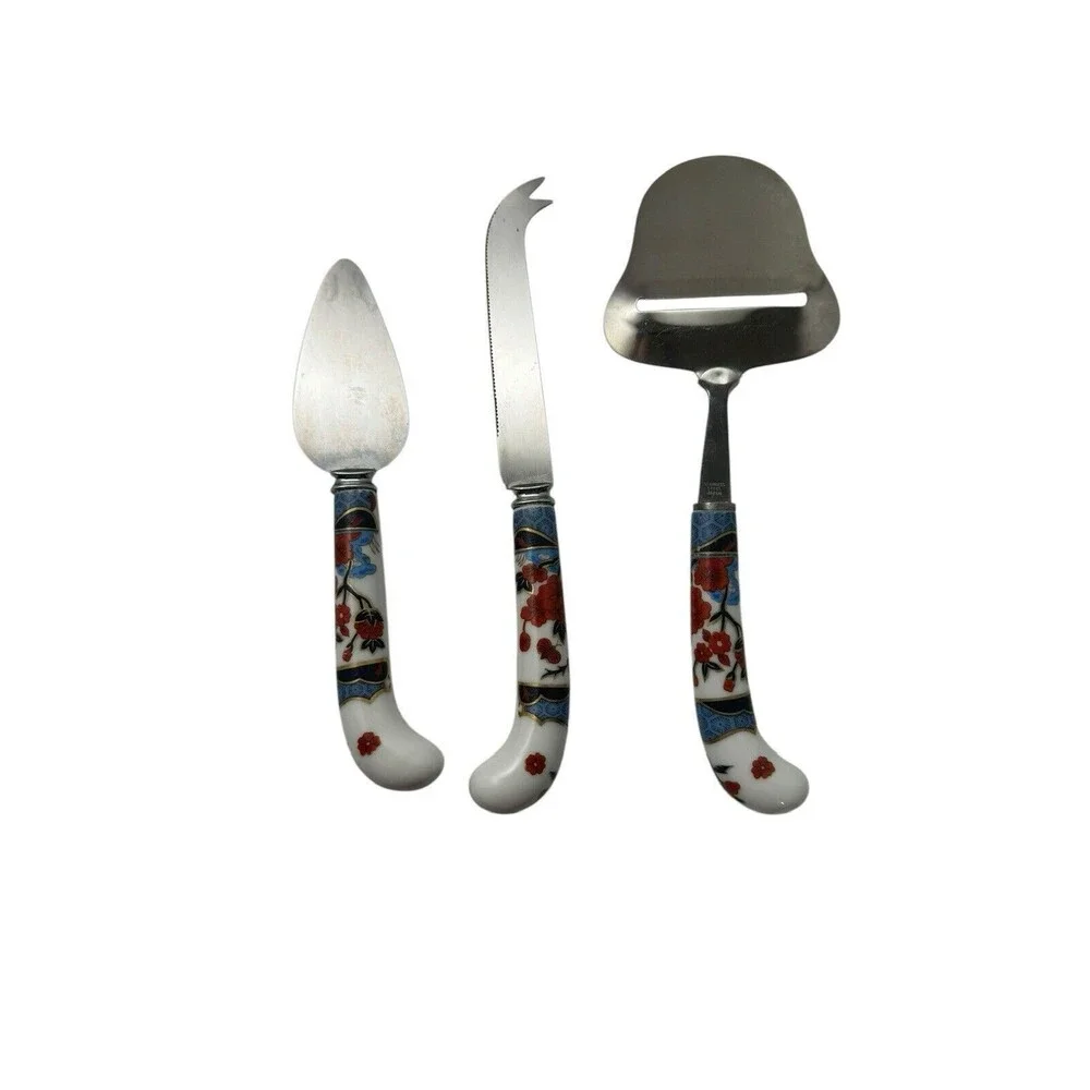 Vintage Sheffield House of Prill Chinoserie Porcelain Handle Cheese Set- Knife